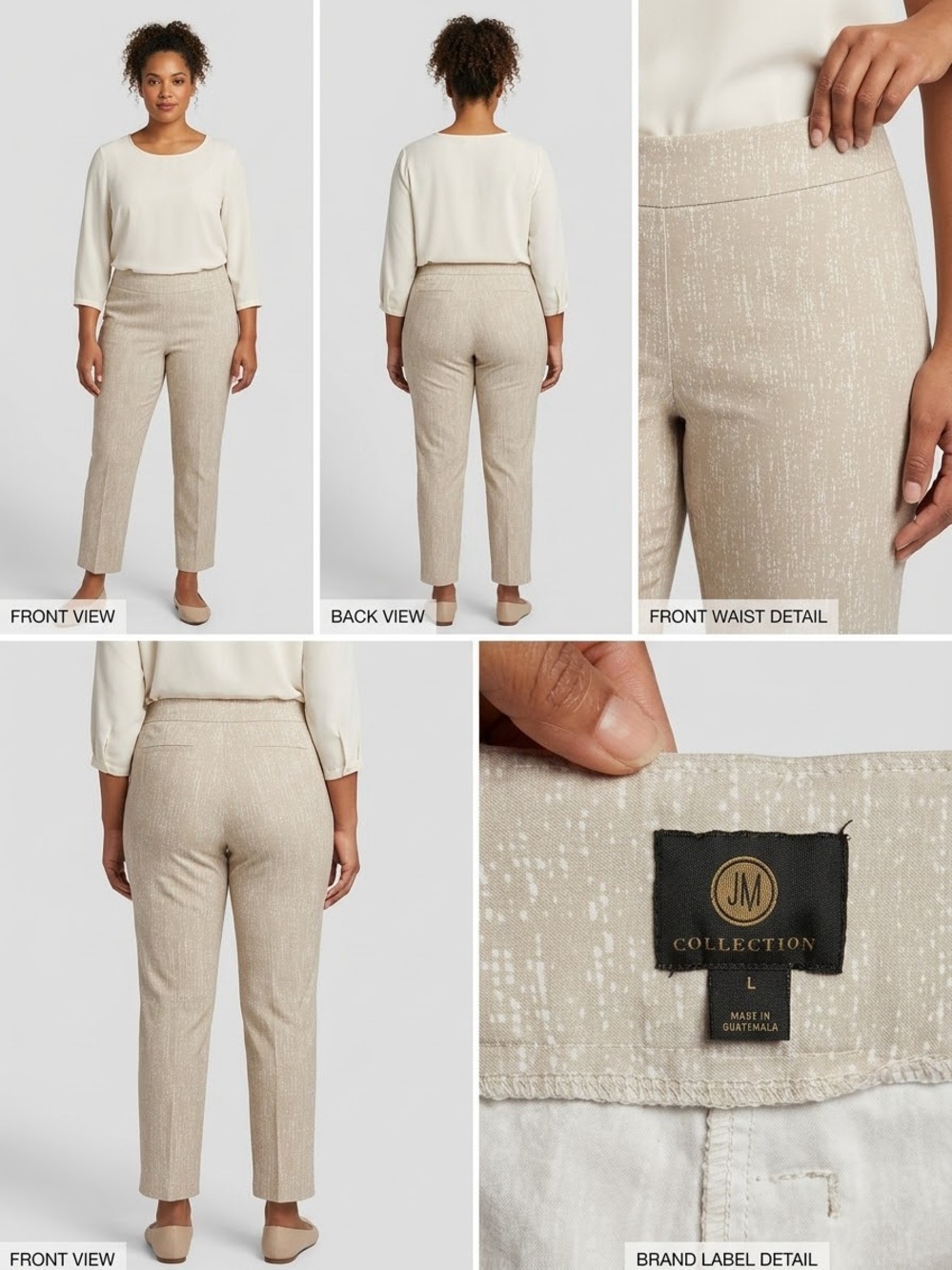 JM Collection Beige-Cream Textured Cropped Straight-Leg Pants